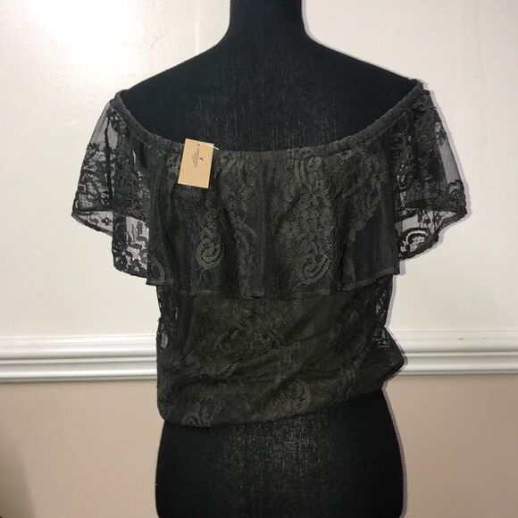 NWT American Eagle Olive Green Lace Crop Top - Picture 2 of 4